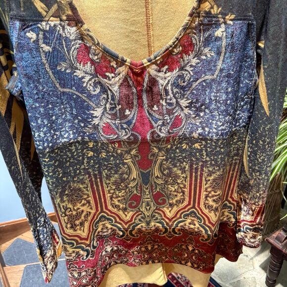 y2K Boho Damask Print Tattoo Design Long Sleeve Velvet Shirt size XL - Picture 3 of 9